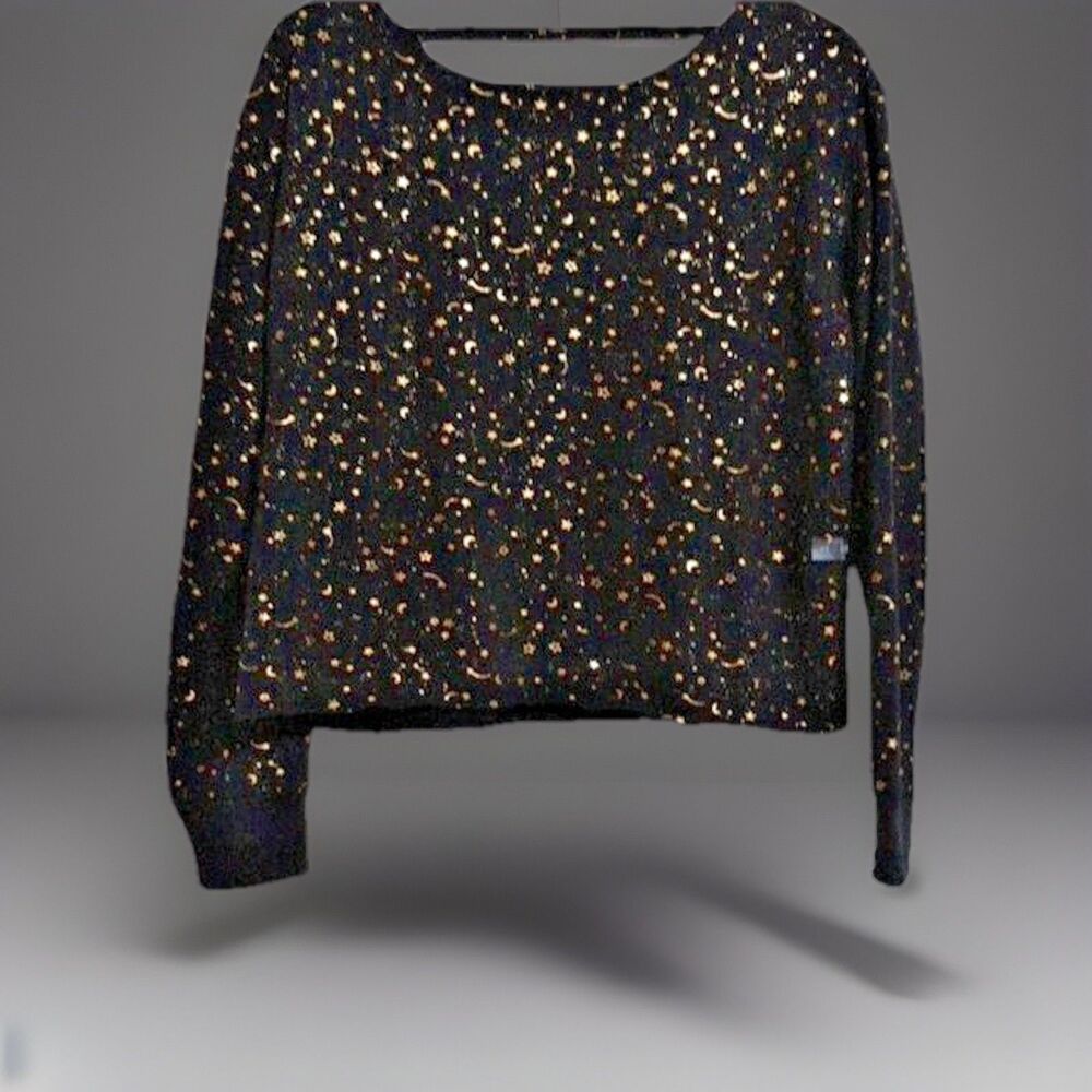 Flirtitide Women's Celestial Top M Black Gold Stars Loungewear Cozy NWT